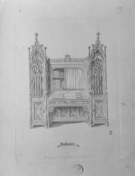 Design för en gotisk bokhylla, ca 1835 av Augustus Welby Northmore Pugin