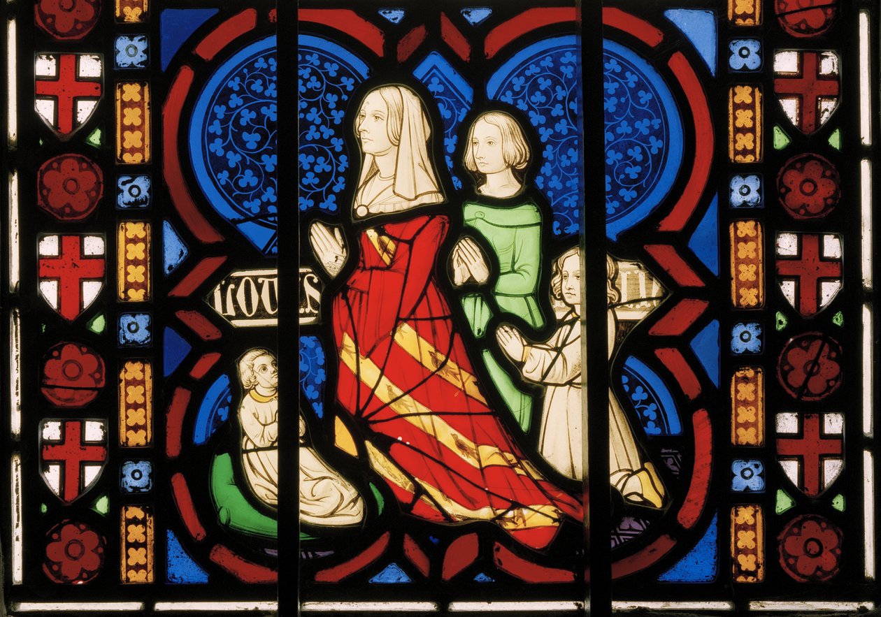Pugins andra fru Louisa med sin styvdotter Anne och hennes två döttrar Agnes & Katherine, Chapel East Window, ca 1844 (målat glas) av Augustus Welby Northmore Pugin