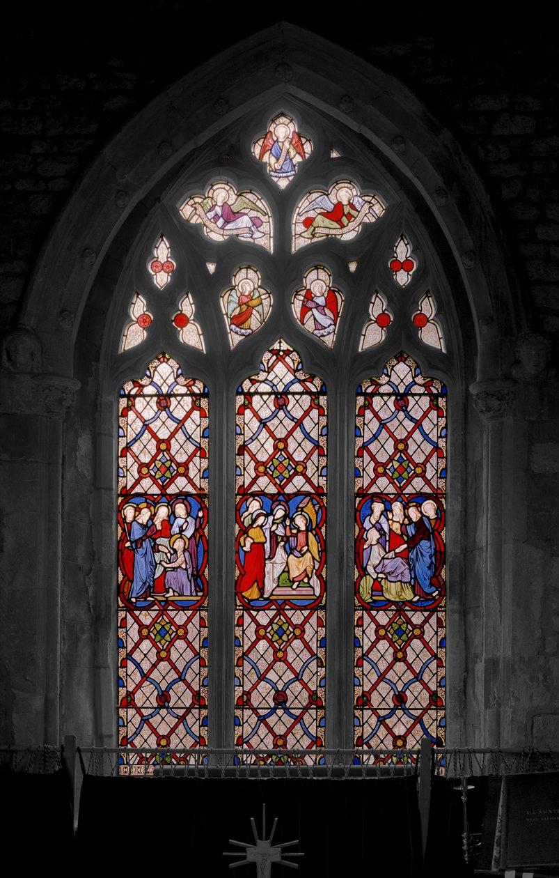 Raising Of Lazarus, The Marys at the Tomb, and the Raising of Jairuss Daughter, 1850 (målat glas) av Augustus Welby Northmore Pugin