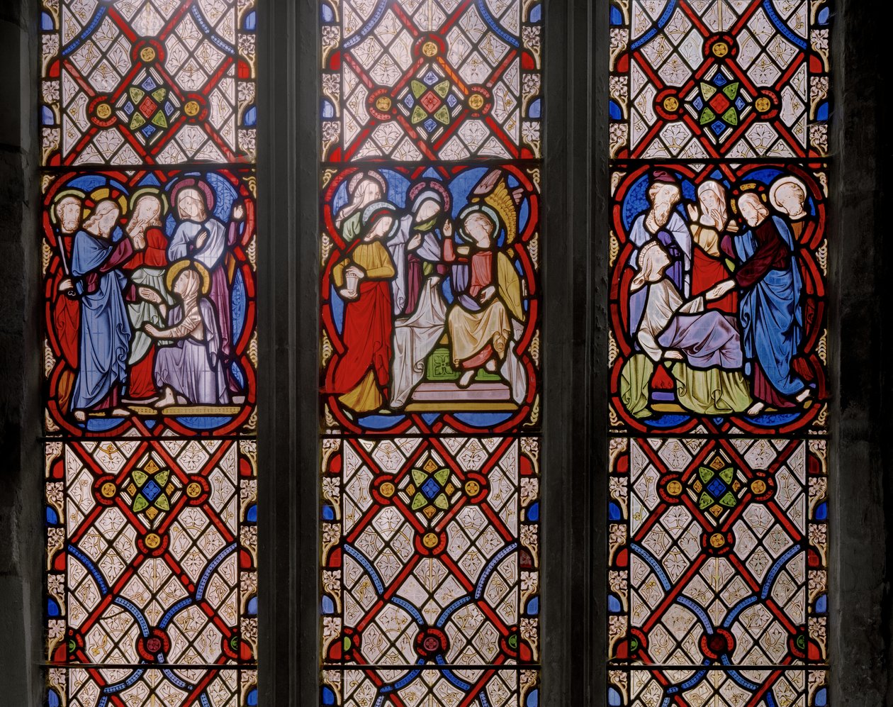 Raising Of Lazarus, The Marys at the Tomb, and the Raising of Jairuss Daughter, detalj, 1850 (målat glas) av Augustus Welby Northmore Pugin