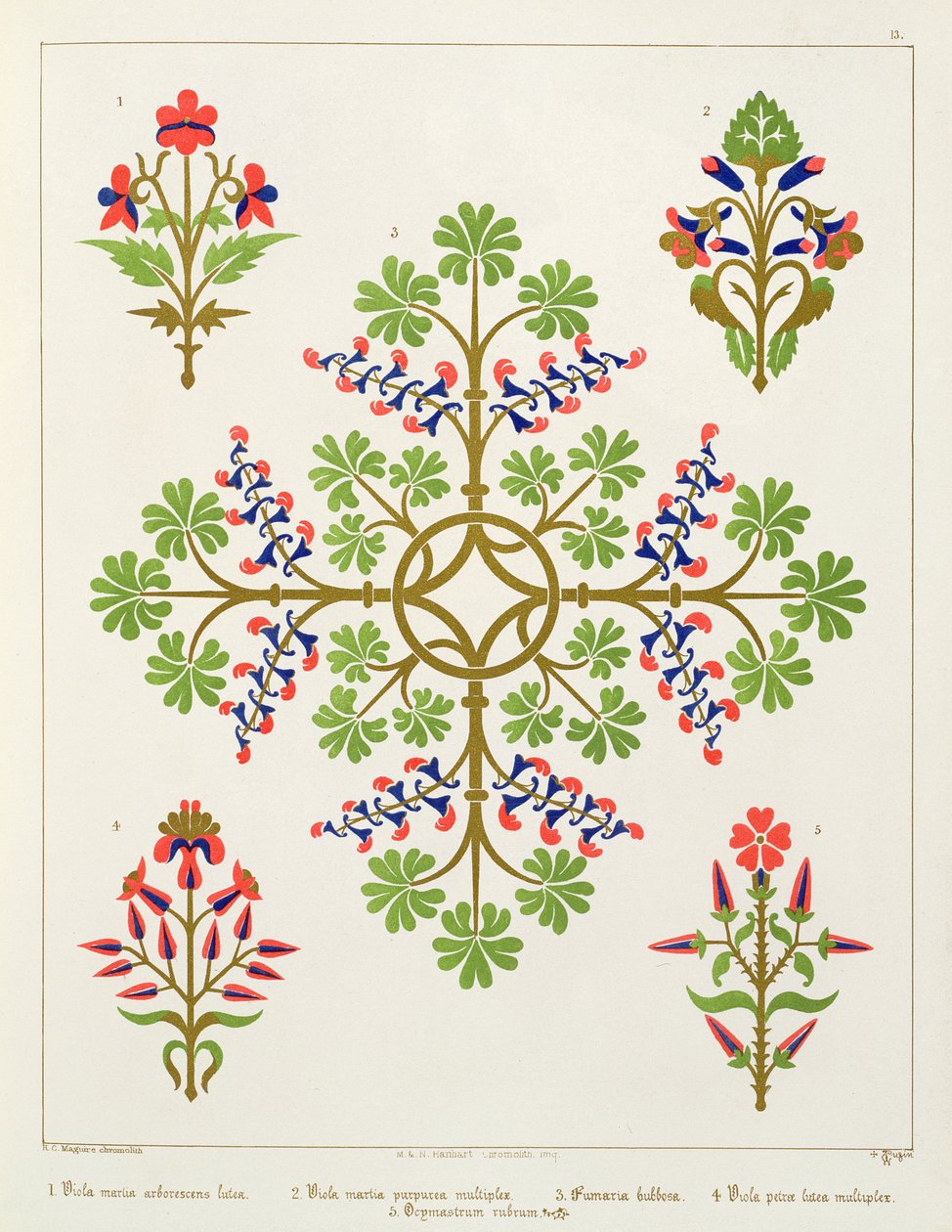 Rosmotiv tapetdesign, tryckt av M. und N. Hanhart av Augustus Welby Northmore Pugin