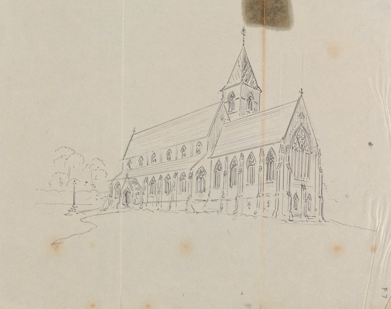Skiss över en gotisk kyrka av Augustus Welby Northmore Pugin
