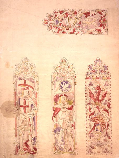 Fönsterdesign av målat glas för Palace of Westminster (penna & bläck och akvarell på papper) av Augustus Welby Northmore Pugin