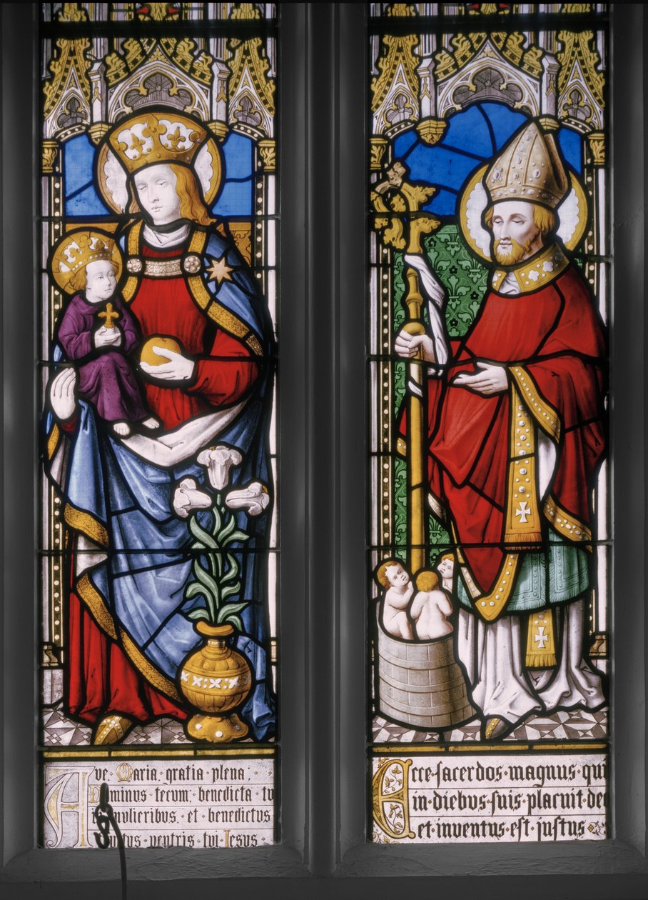 Virgin & Child med St. Nicholas, detalj, 1841 (målat glas) av Augustus Welby Northmore Pugin