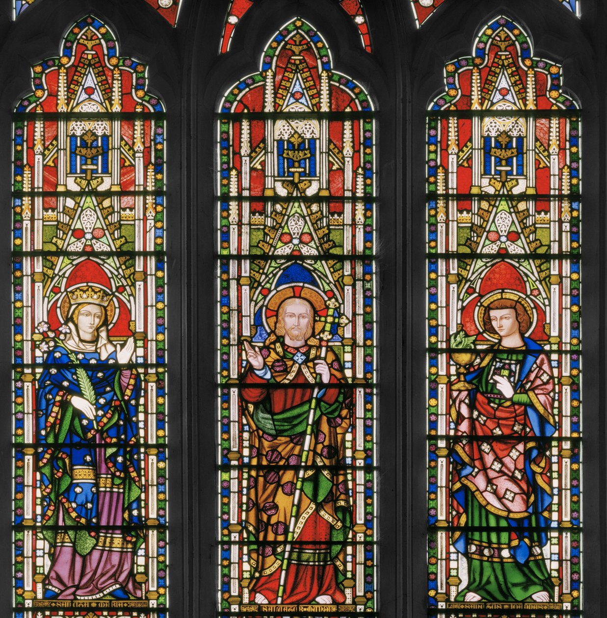 Virgin & Christ with Saints, East Window, detalj, 1847-48 (målat glas) av Augustus Welby Northmore Pugin