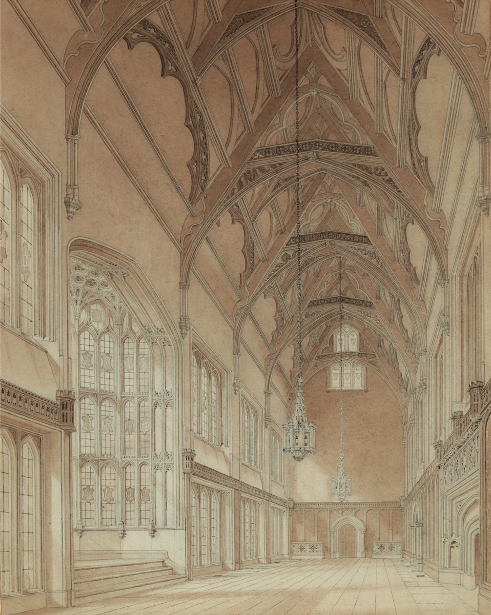 Interiör av en College Hall av Augustus Welby Pugin