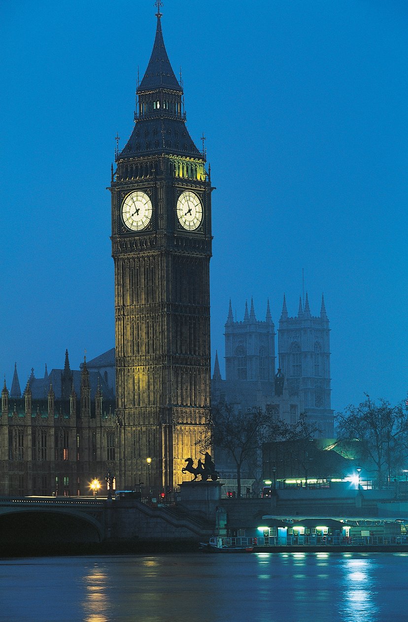 Nattvy av Big Ben på Themsen, London, England, Storbritannien av Augustus Welby Pugin
