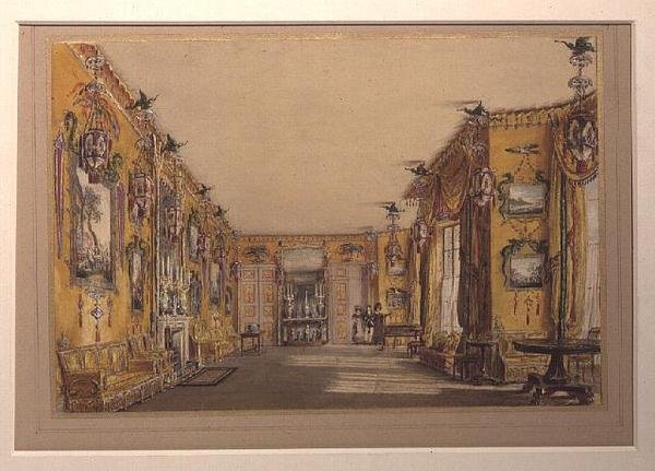 Den gula (norra) salongen (färg litho) av Augustus Welby Pugin