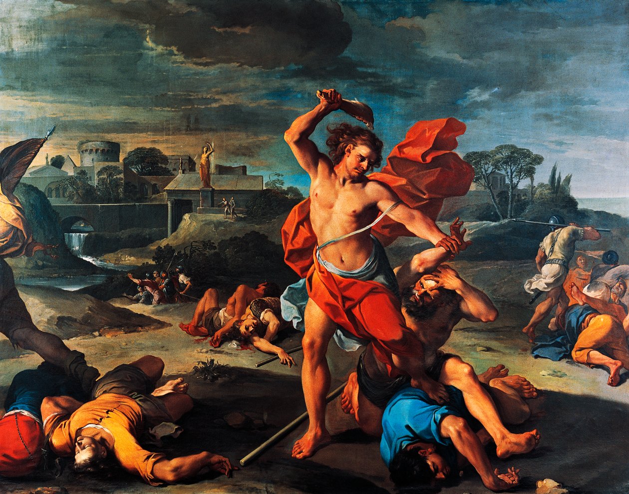 Simson dödar filistéer, målning av Aureliano Milani (1675-1749), olja på duk, 225x290 cm, Italien av Aureliano Milani