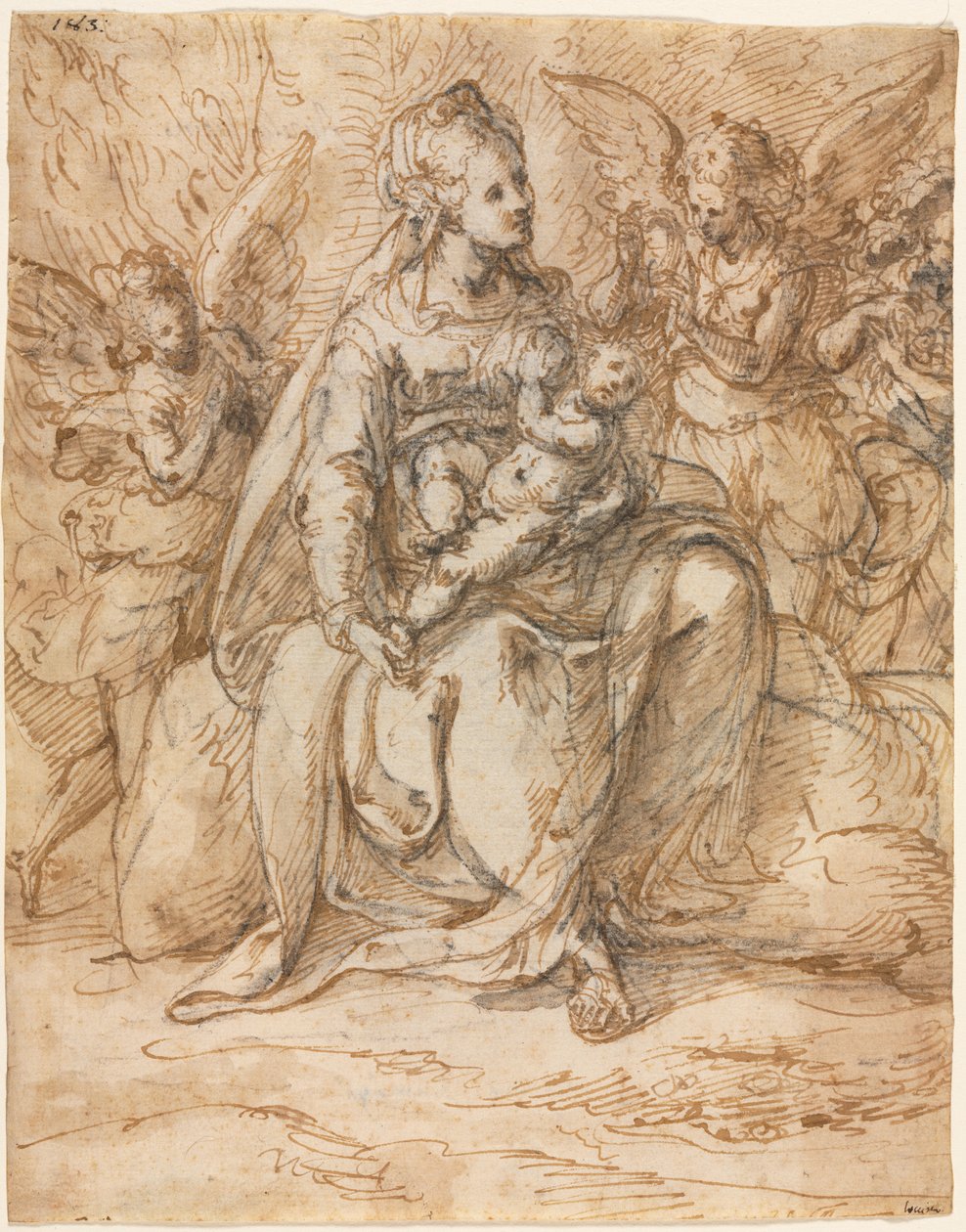 Madonna och barn med änglar av Aurelio Luini