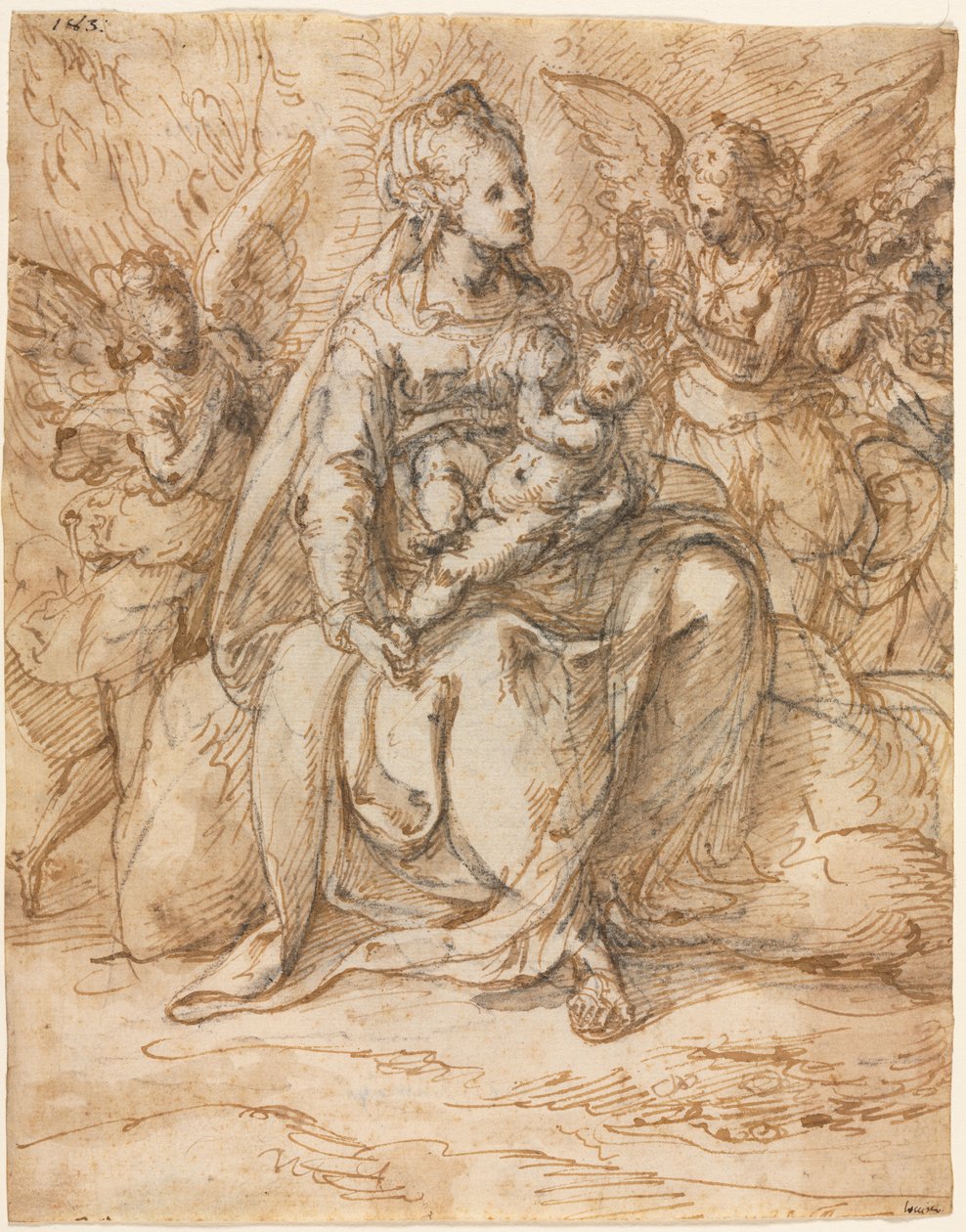 Madonna och barn med änglar, sent 1500-tal. av Aurelio Luini