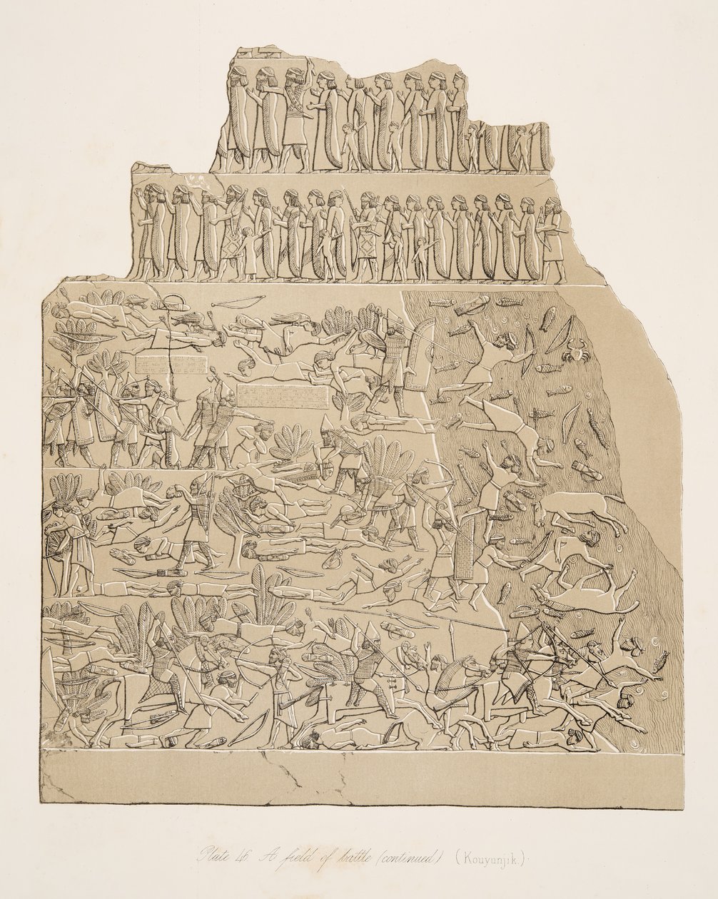 Ett slagfält (Kouyunjik), från Monuments of Nineveh, pub. 1849 av Austen Henry Layard
