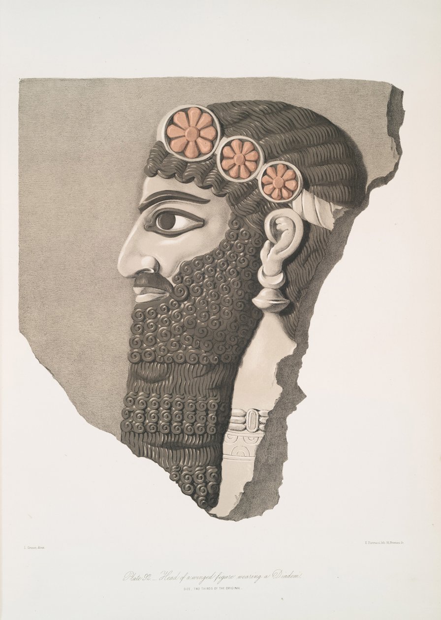 Huvud av en bevingad figur som bär ett diadem, 1849 av Austen Henry Layard