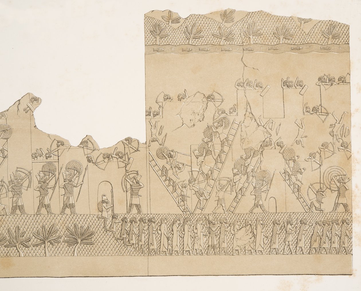 Belägring och eskalad av en stad (Kouyunjik), från Monuments of Nineveh, pub. 1849 av Austen Henry Layard