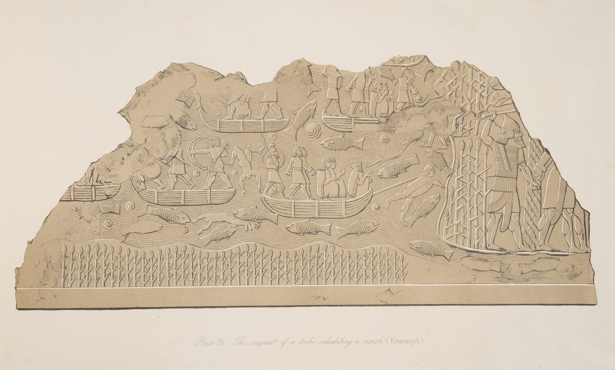 Erövringen av en stam som bor i ett träsk (Kouyunjik), från Monuments of Nineveh, pub. 1849 av Austen Henry Layard