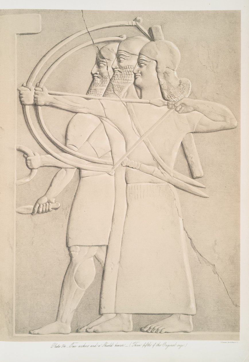 Två bågskyttar och en sköldbärare, 1849 av Austen Henry Layard