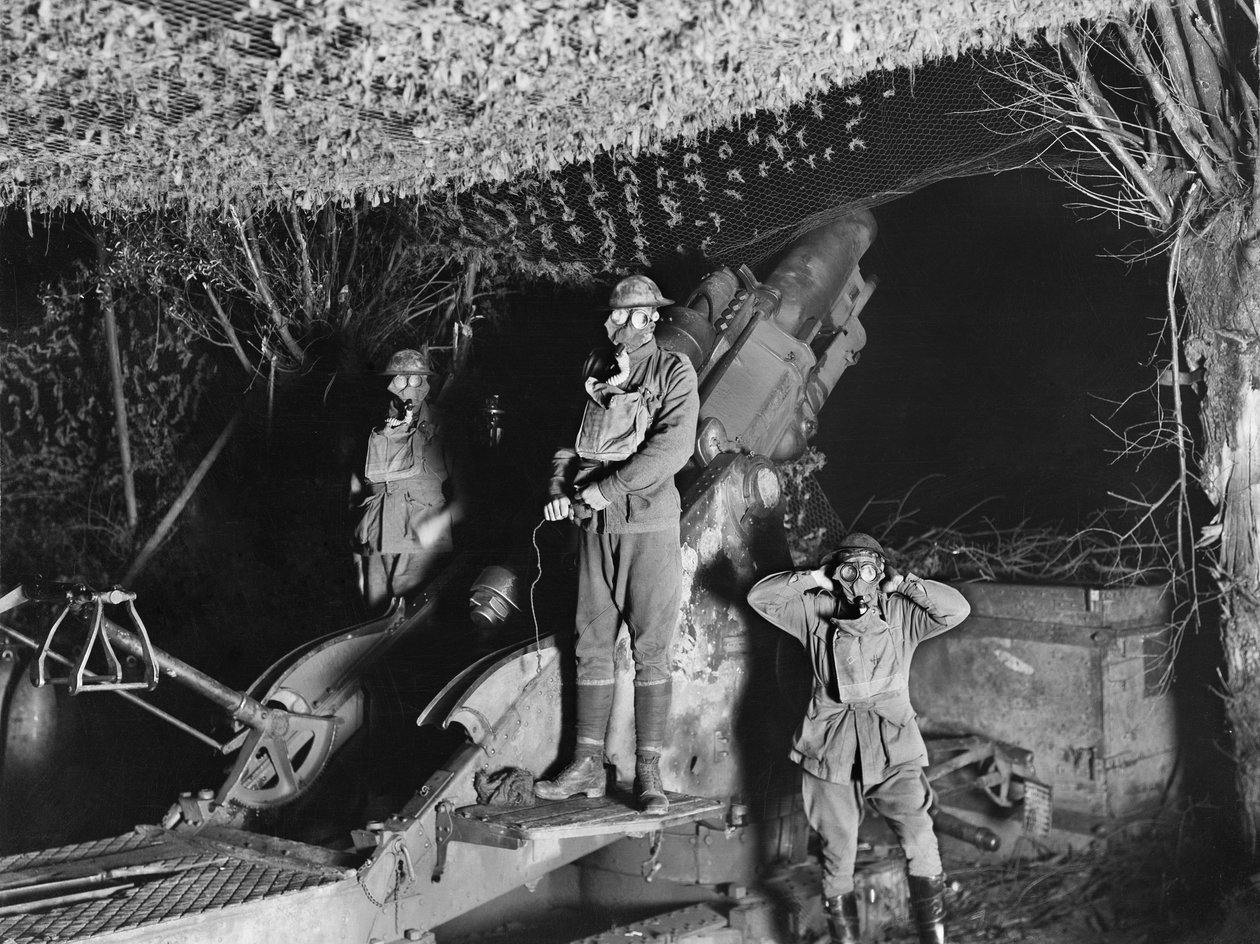 En 9,2-tums haubitspistol från 2nd Australian Siege Battery (55th Australian Siege Artillery Battery), i aktion, Voormezeele, Belgien, september 1917 av Australian Photographer