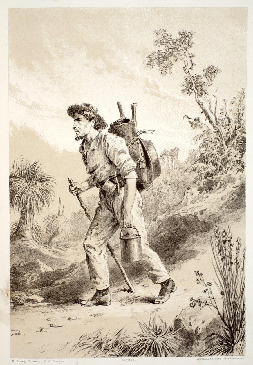 Digger on the Tramp, från The History of Australasia av David Blair, McGrady, Thomson och Niven, 1879 av Australian School