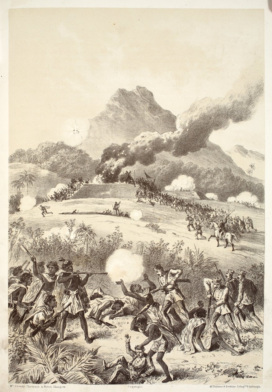 Att ta en Maori-skans, från The History of Australasia av David Blair, McGrady, Thomson och Niven, 1879 av Australian School