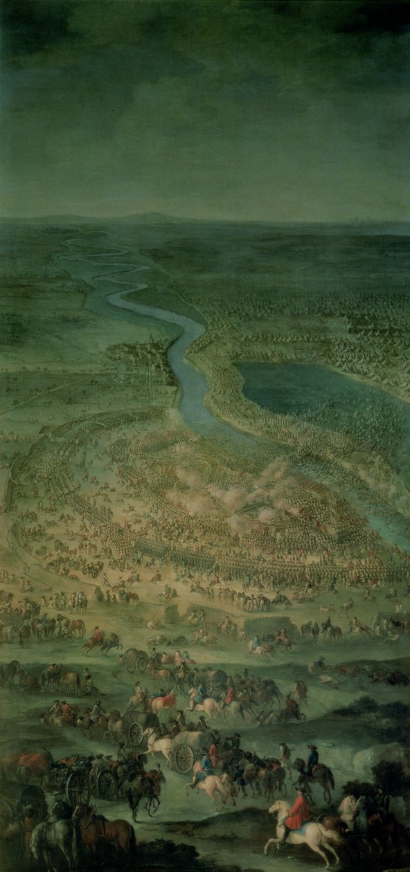 Slaget vid Senta, 11 september 1697, då det österrikiska imperiets kejserliga trupper under Eugene av Savojen (1663-1736) besegrade den turkiska armén av Austrian School
