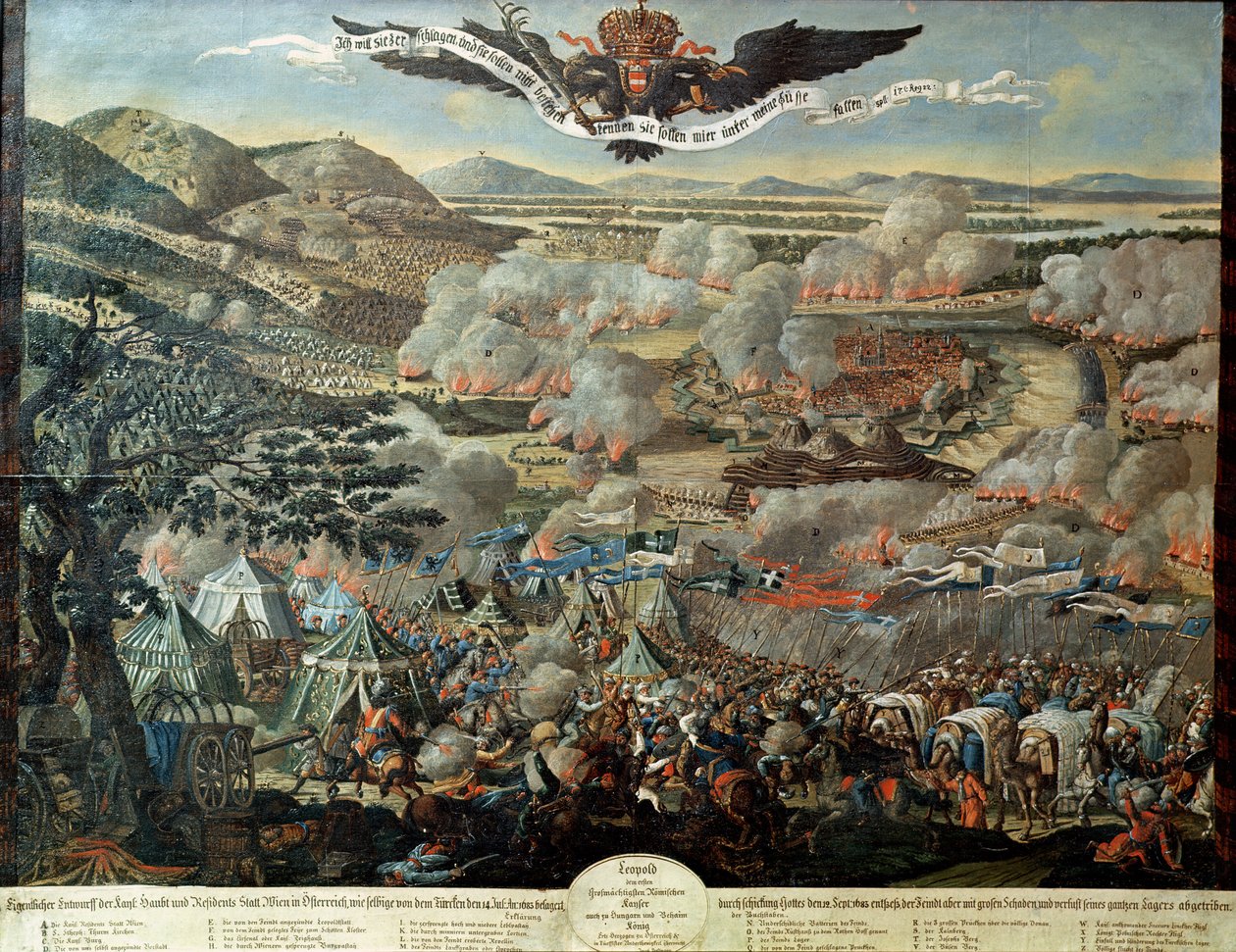 Turkarnas omringning av Wien 1683 (gouache på duk) av Austrian School