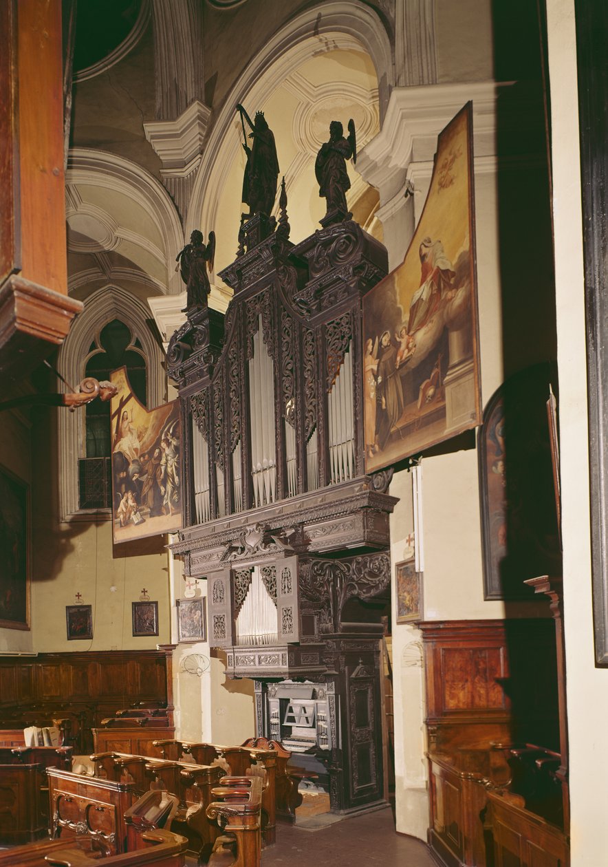 Utsikt över orgeln i Franziskanerkirche, Wien, 1643 (blandade media) av Austrian School