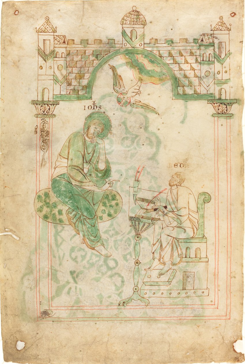 Saint John dikterar till den ärevördiga Beda av Austrian 12th Century