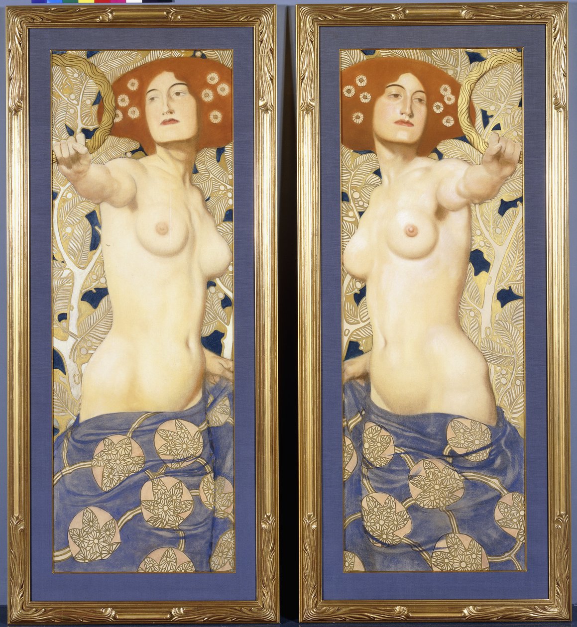 Ett par pasteller på papper, föreställande halvnakna kvinnofigurer, ca 1900 av Austrian School