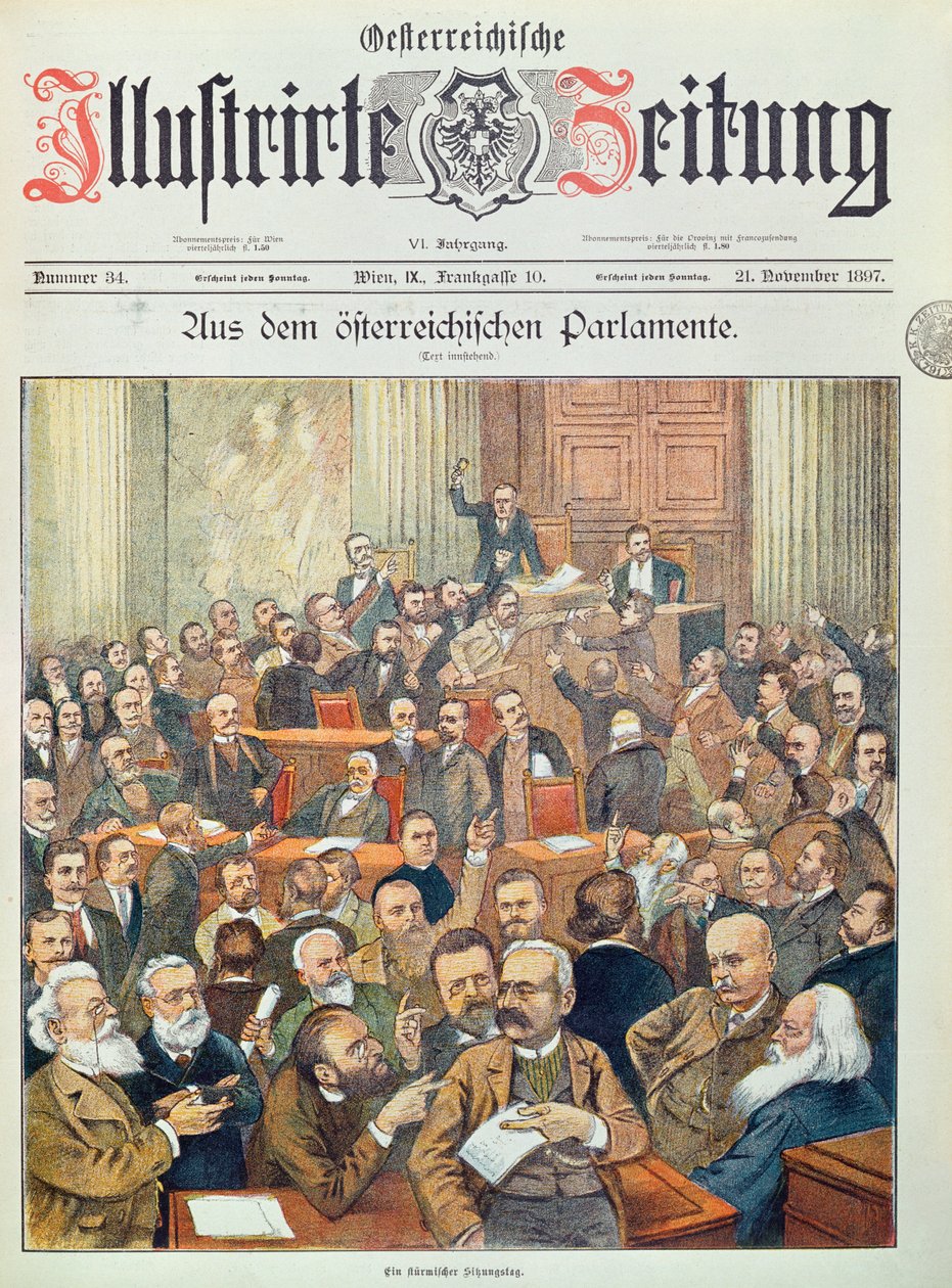 En stormig session i det österrikiska parlamentet i Wien, 1897 av Austrian School