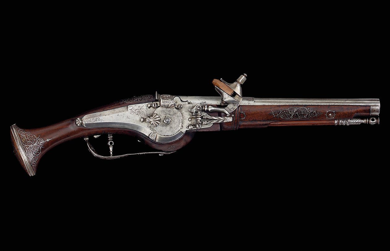 Kärnten (Ferlach) pistol med hjullåsmekanism som innehåller ett internt automatiskt säkerhetssystem, c.1650 (stål & valnöt) av Austrian School
