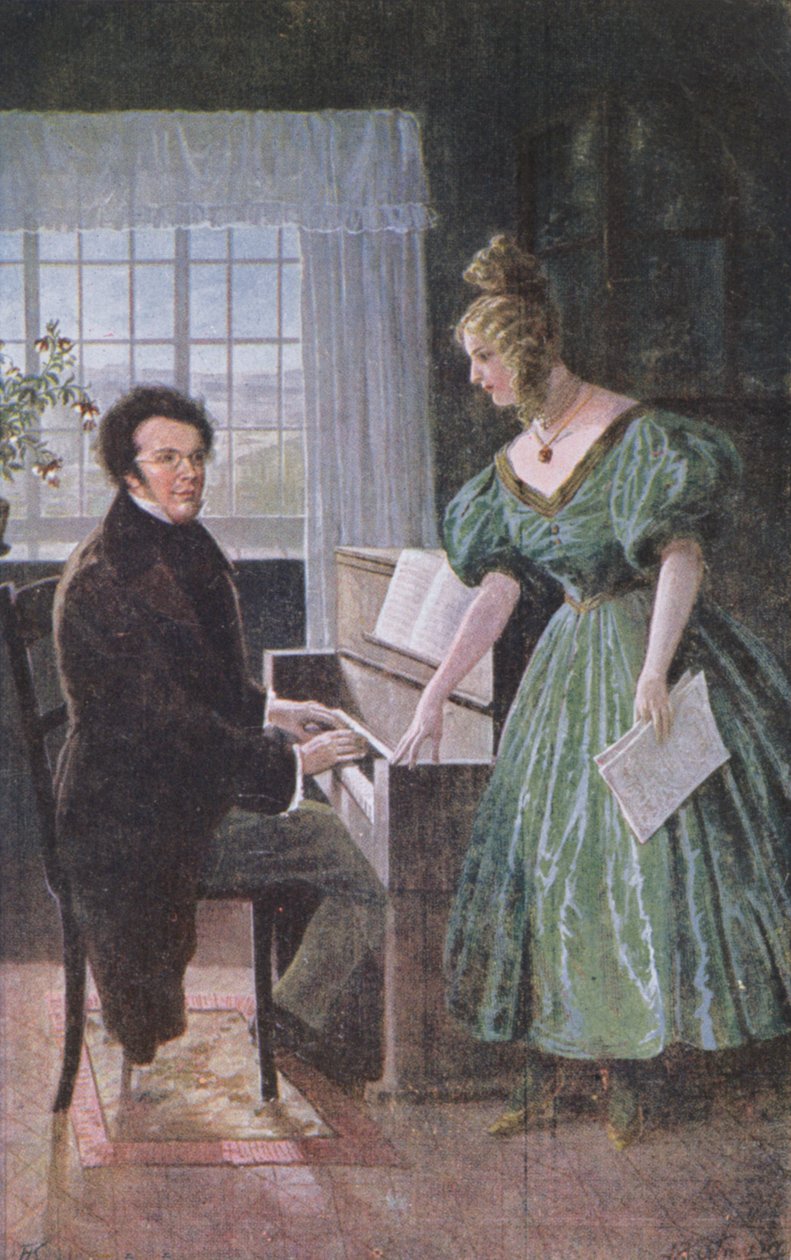 Franz Peter Schubert (1797-1828) spelar piano, vykort ca 1910 av Austrian School