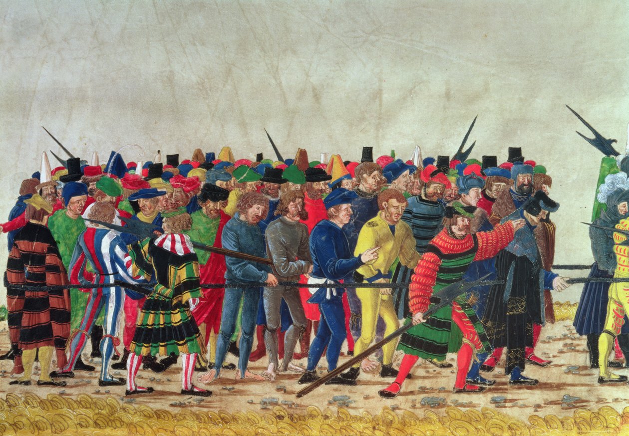 Helberdier av Maximilian I (1459-1519) som vaktar franska fångar av Austrian School