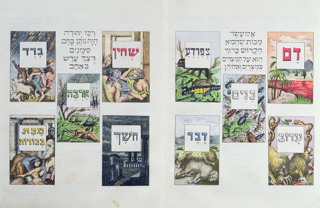 Illustrationer av Egyptens tio plågor, från en Haggadah, publicerade i Wien ca 1900 av Austrian School