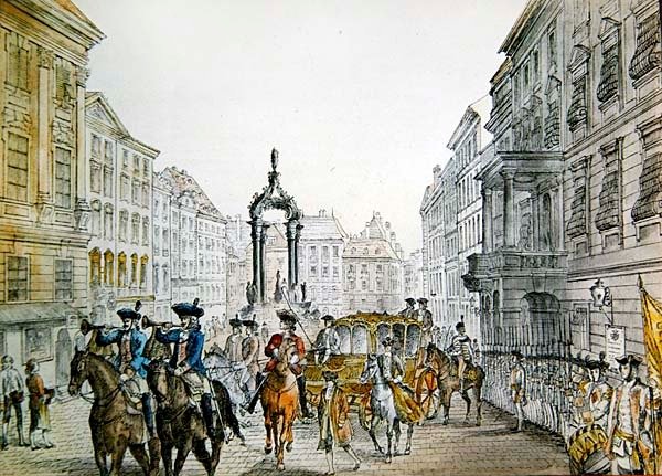 Imperial cortège i Graben, Wien, tidigt 1800-tal (gravyr) av Austrian School