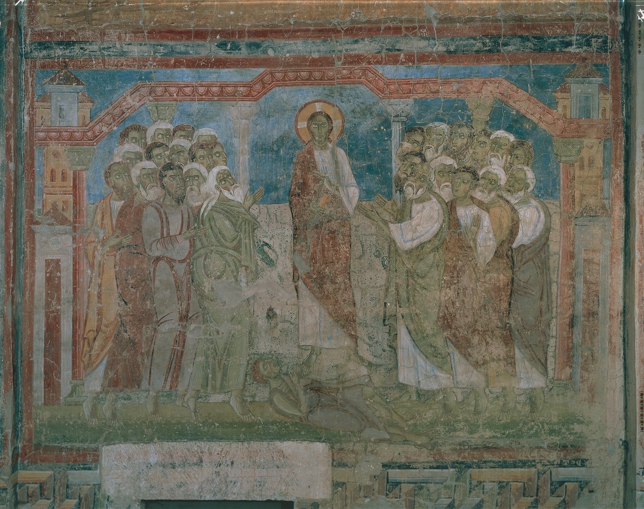 Jesus botar en besatt man i synagogan i Kapernaum (fresk) av Austrian School