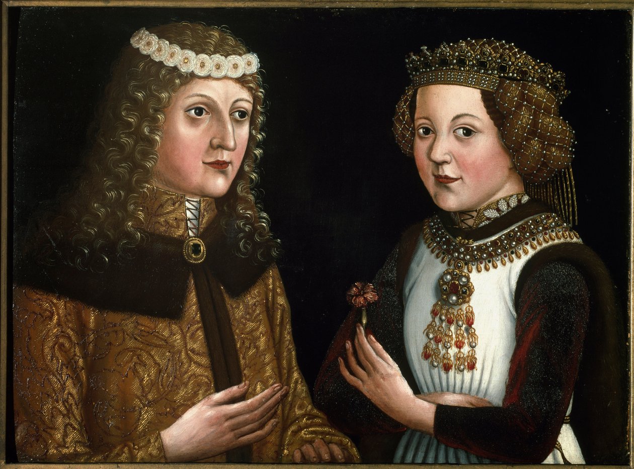 Porträtt av Ladislaus Posthumous, kung av Böhmen, Ungern och Kroatien, med sin fästman Magdalena av Valois av Austrian School