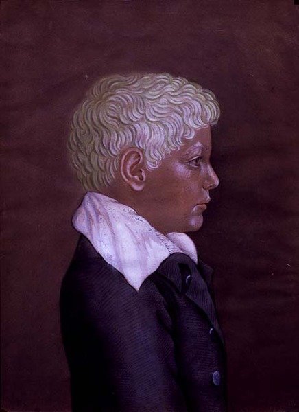 Porträtt av en pojke med flinthår, ca 1830 (akvarell på papper) av Austrian School