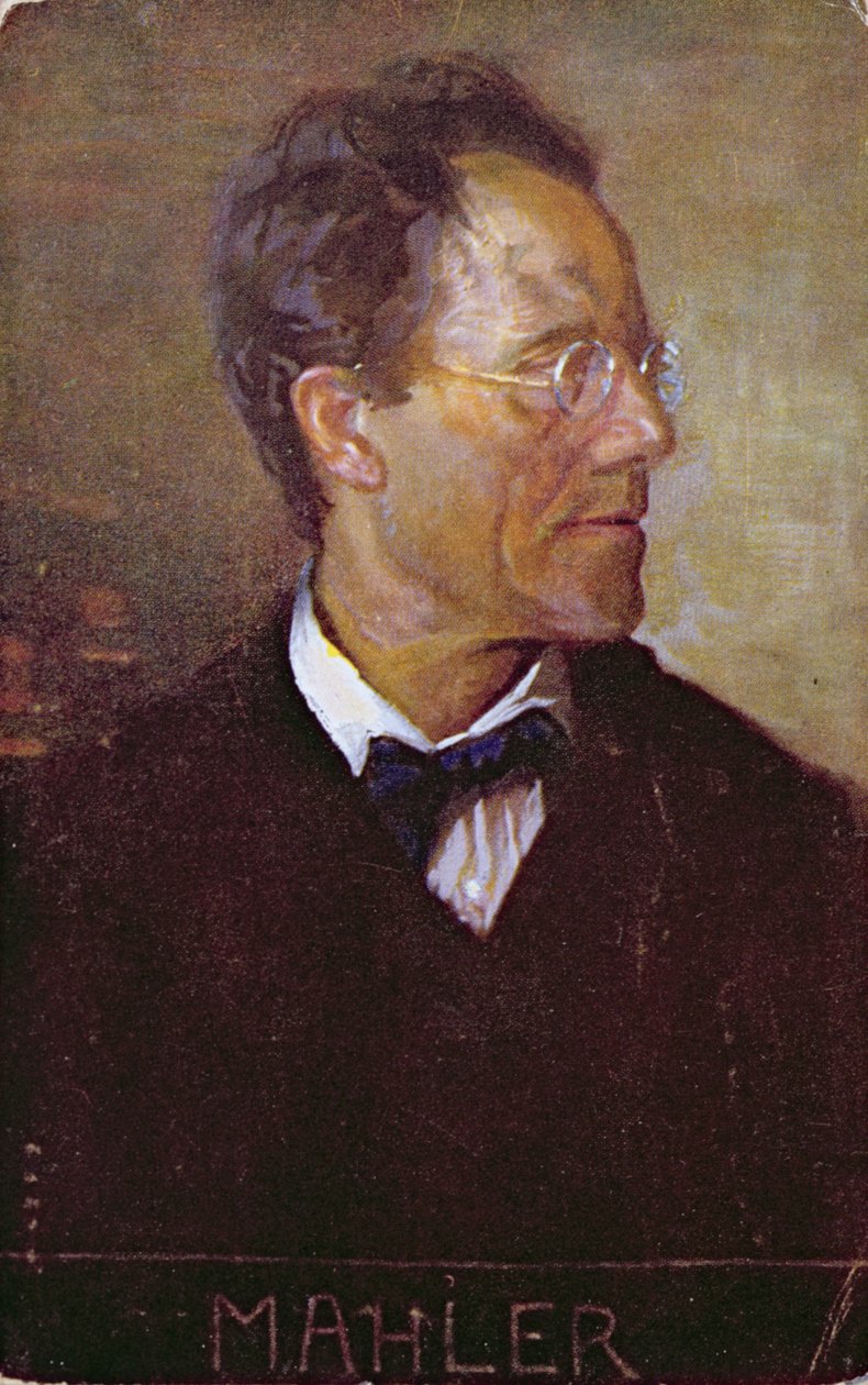 Vykort föreställande ett porträtt av Gustav Mahler (1860-1911) ca 1910 (färglitografi) av Austrian School