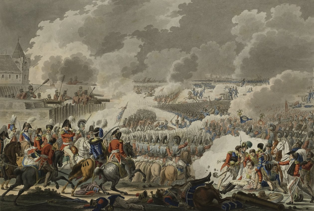 Slaget vid Waterloo, 18 juni 1815, publicerat av Artaria and Co, c.1820 (färgad etsning) av Austrian School