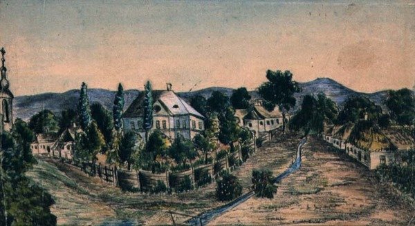 View of a Country Village, c.1830 (akvarell på papper) av Austrian School