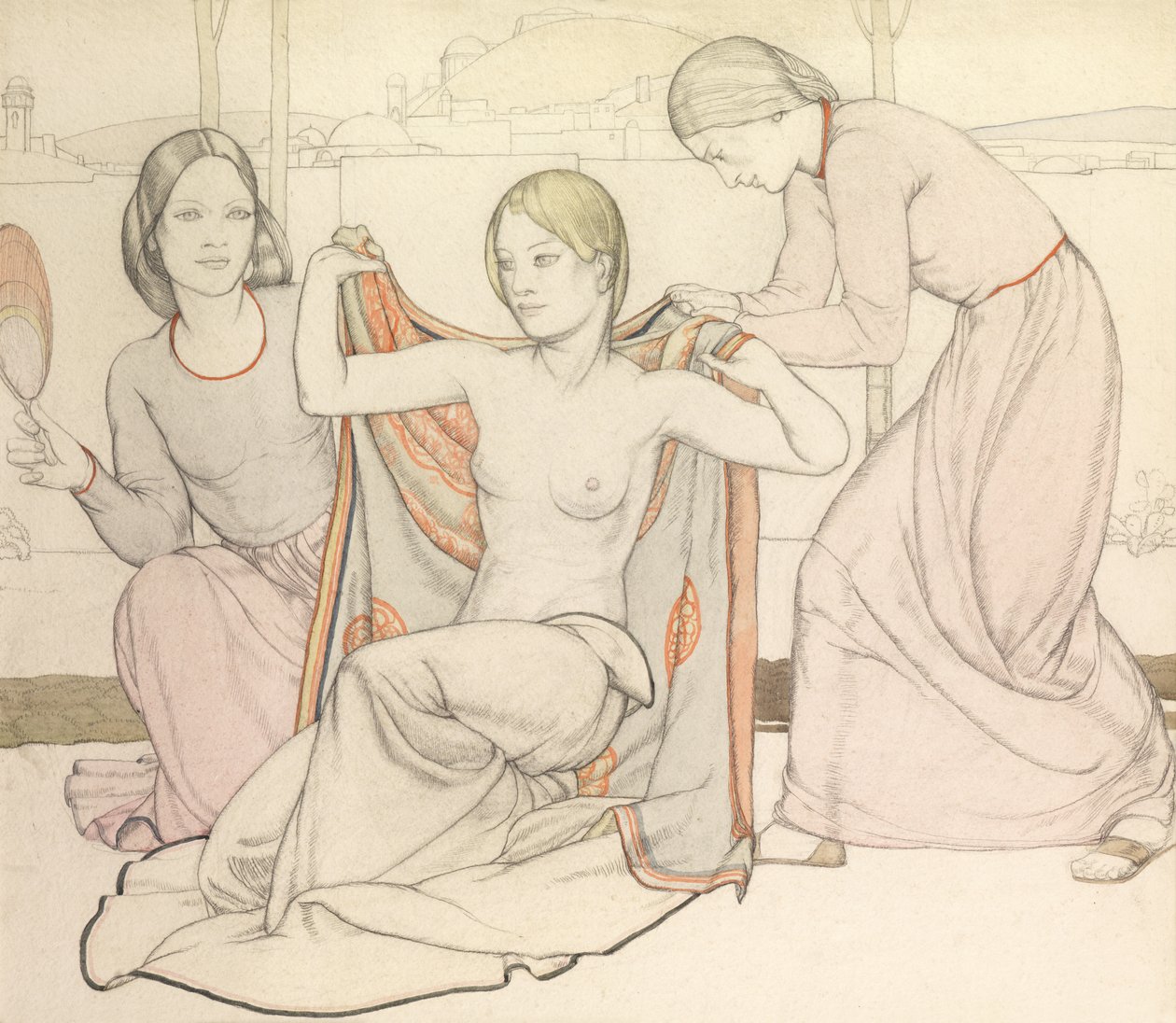 The Bathers (akvarell och penna) av Averil Mary Burleigh