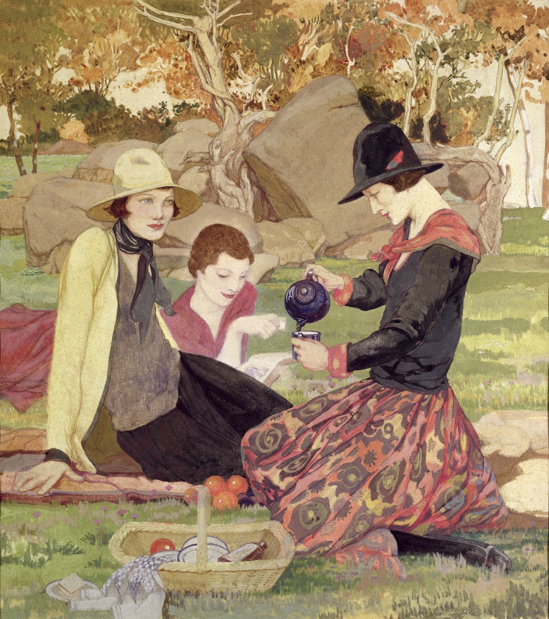 Picknicken (akvarell och gouache på papper) av Averil Mary Burleigh