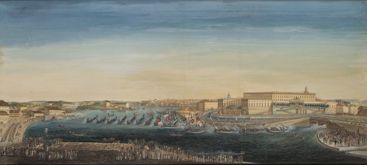 Acklamationen av kung Carl XIV Johan av Sverige (1763-1844) 1818 (gouache på duk) av Axel Frederick Cederholm