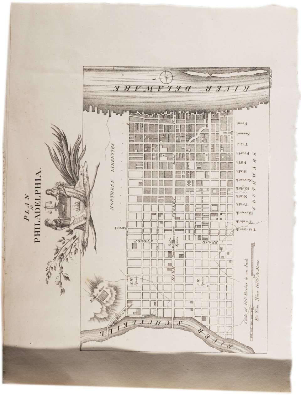 Karta över Philadelphia, från en atlas över Förenta staterna, 1824 av Axel Leonhard Klinckowström