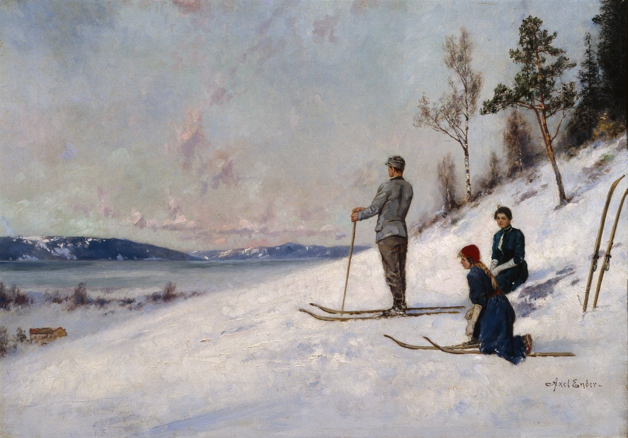 Skidåkare (olja på duk) av Axel Hjalmar Ender