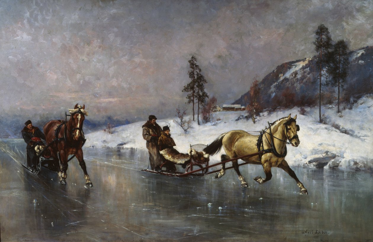 Sleigh Ride on the Ice (olja på duk) av Axel Hjalmar Ender