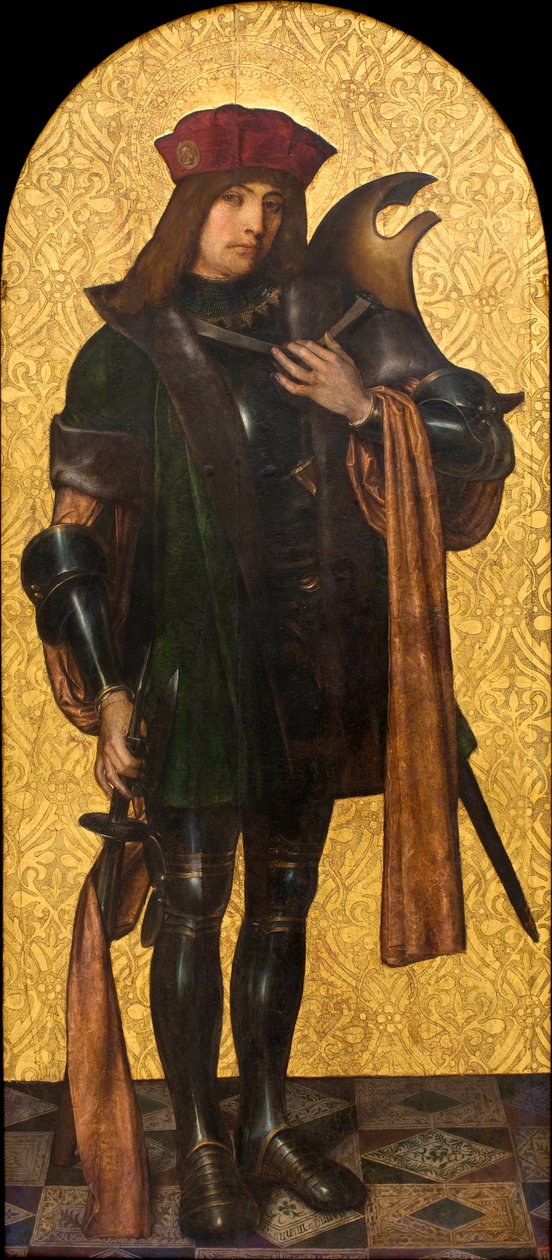 Saint Candide (Xander) (Saint Candidus) eller Warrior Saint (ibland identifierad med Saint George) - Målning av Aine (Ayne) Bru (Hans Brun eller Lucius Brun) (aktivt 1500-tal) Olja på trä 1502-1507 Museu Nacional d