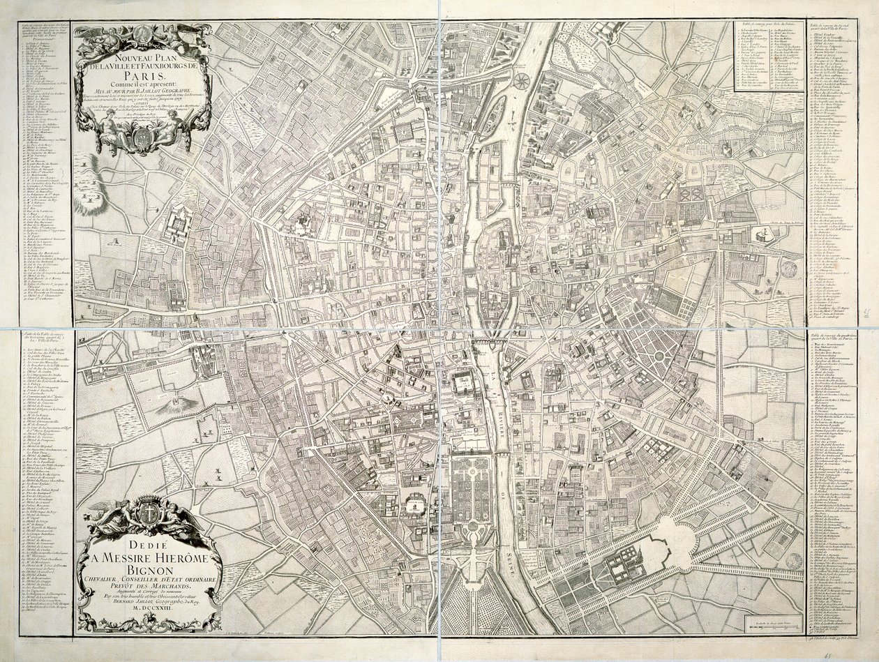 Karta över Paris, 1723 av B. Jaillot