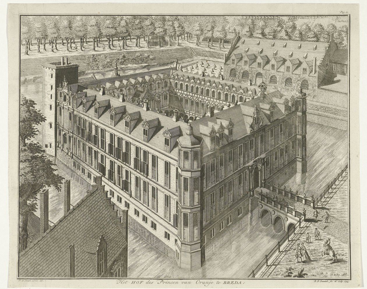 Breda slott Prinsen av Oranges hov i Breda (titel på föremålet) av B.F. Immink