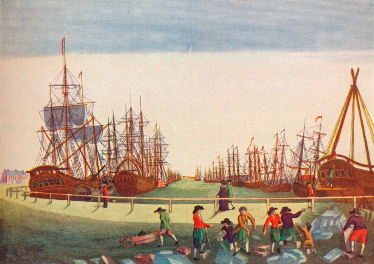 Valfångstskepp vid Kingston On Hull, c1780 av B. F. Liezel